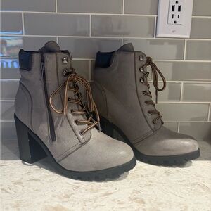 Maurices Gray Lace-Up Boots with Brown Laces
